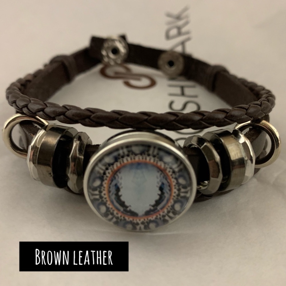 Leather Bracelet Ginger Button Snaps Pick 2 Brown